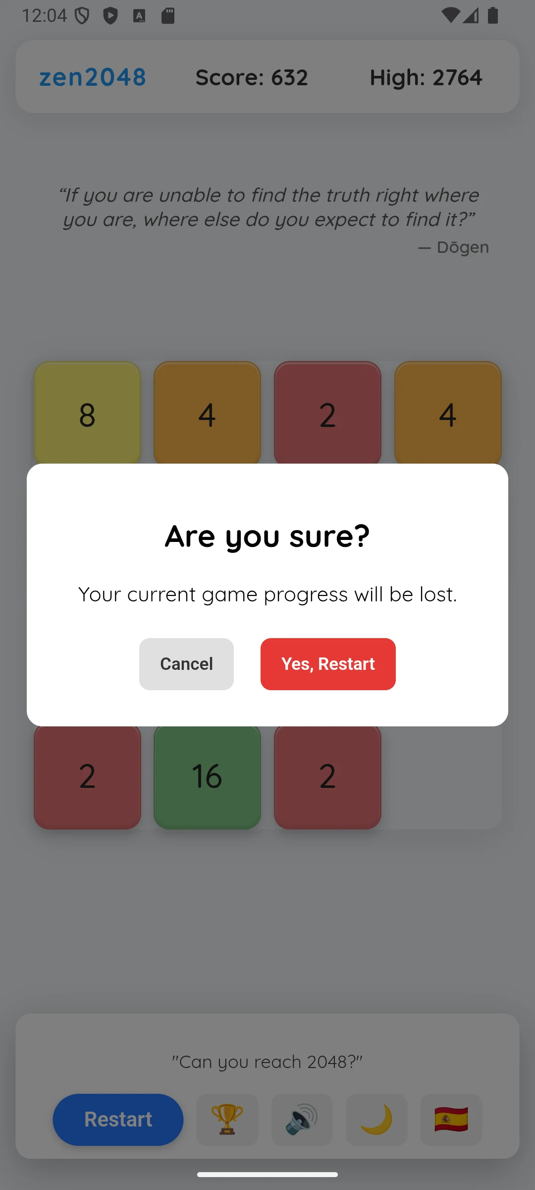 zen2048 screenshot